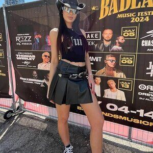 Black Mini Skirt PU Leather Women's Rave Festival Summer sexy mid rise edc L y2k